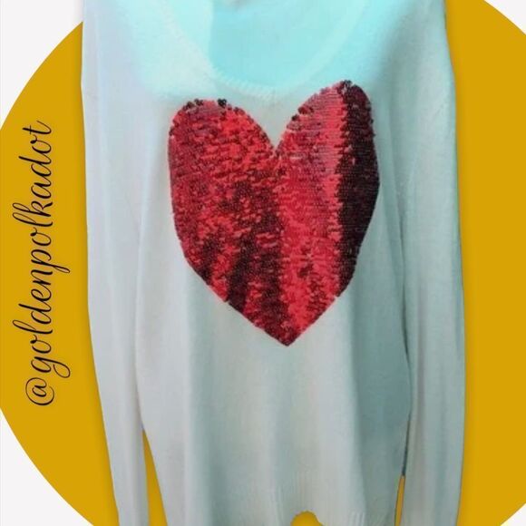 WILDFOX Holiday Red Heart Sequins White Label V Neck sweater Size L - Picture 3 of 8